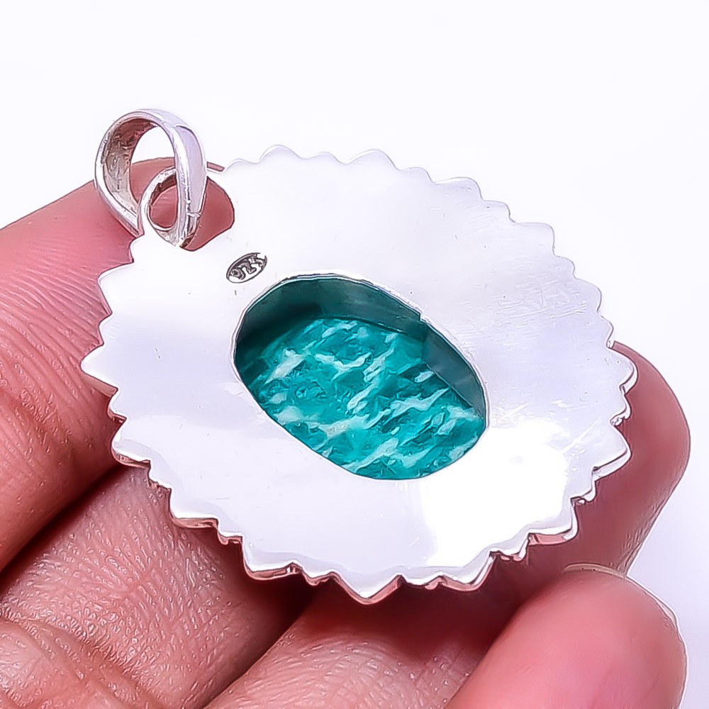 Natural Amazonite Mines Fine Art 925 Sterling Silver Pendant 1.76″ P939520511
