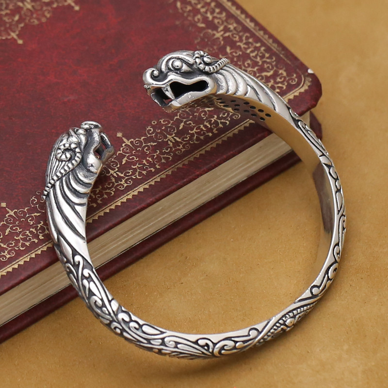Viking Fenrir Pengan pure Solid 925 Sterling Silver Handmade Warriors Bracelet