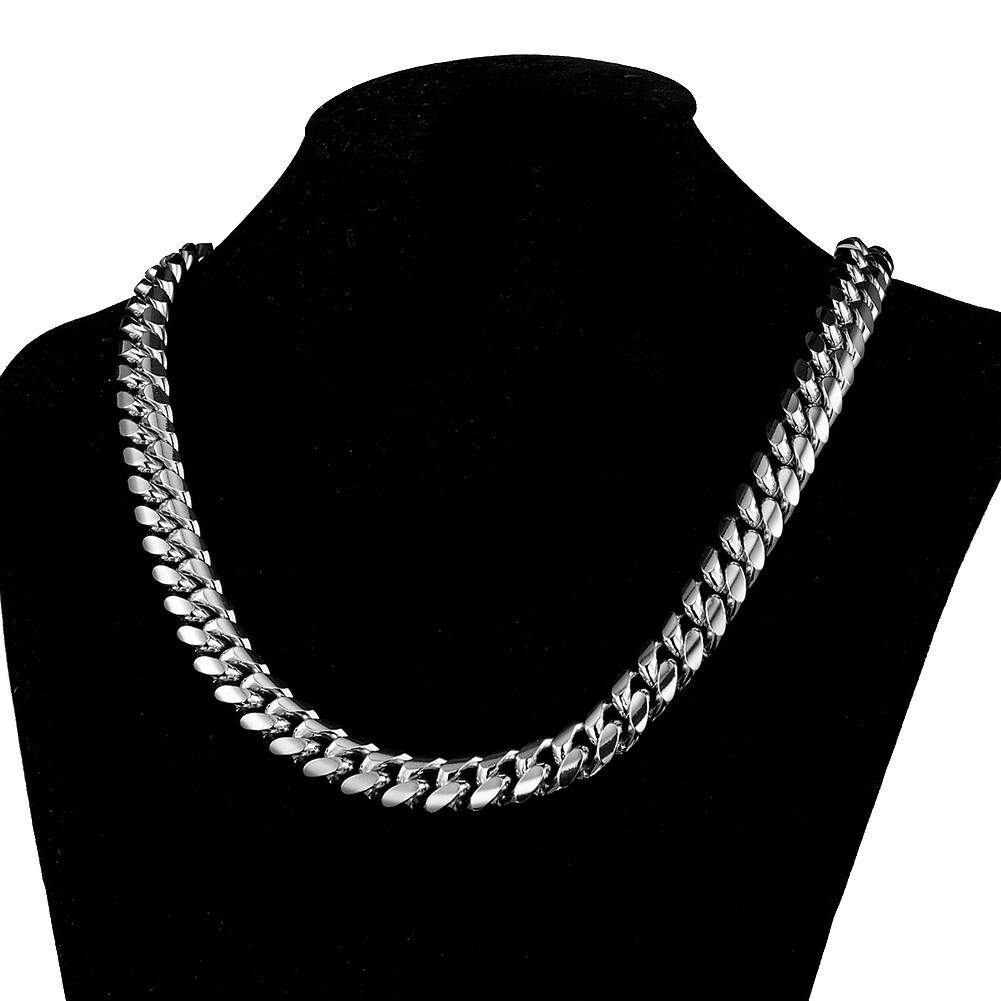 6-18mm Heavy Women Mens Miami Cuban Link Chain Silver Stainless Steel Necklace