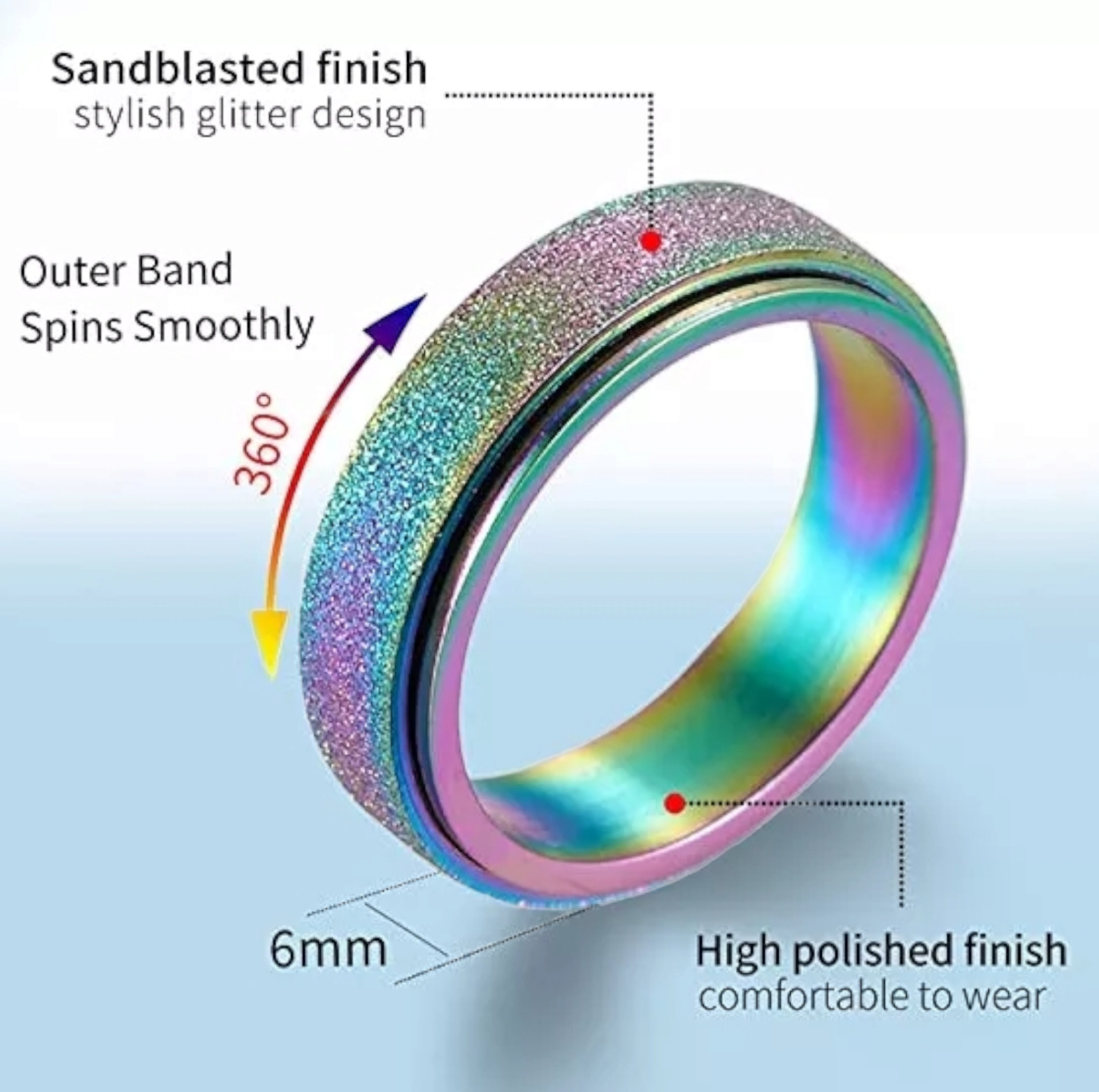 Stainless Steel Rotating Spinner Wedding Ring Unisex, Men Women Fashion Jewelry