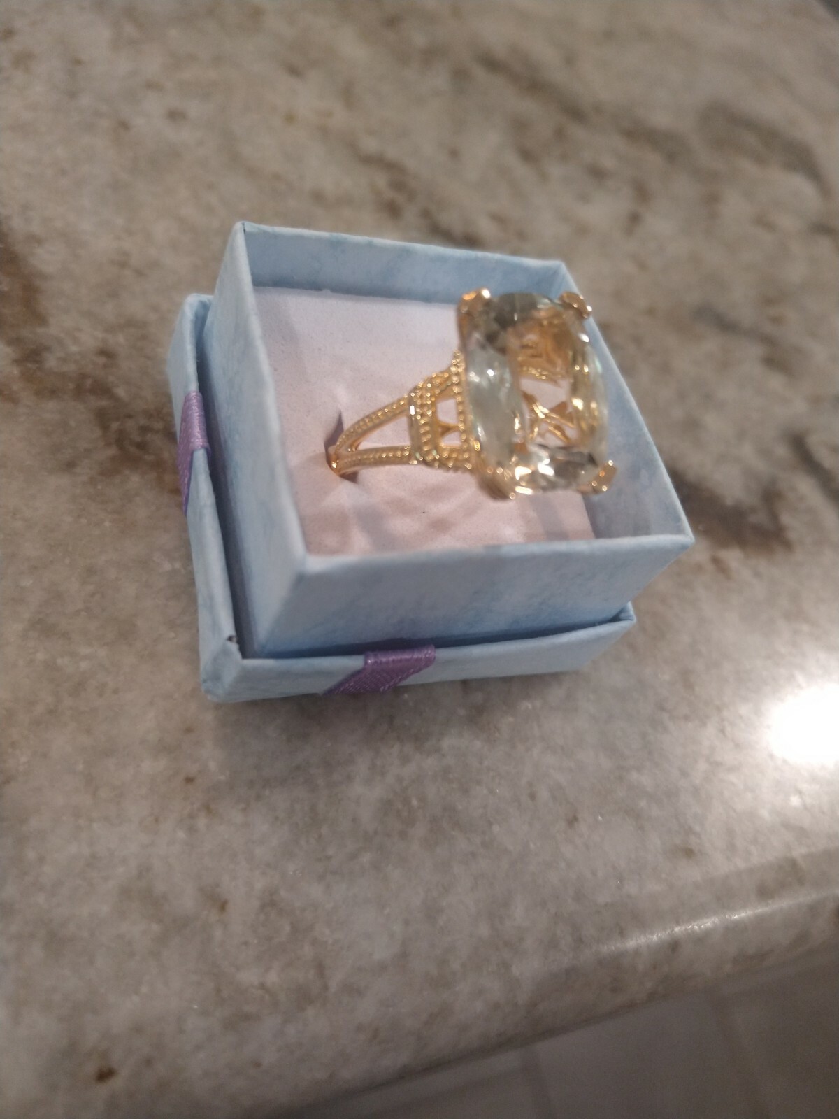 9.60 cts Solitaire Montezuma Prasiolite Fancy Ring in Vermeil YG/SS (Size 7.0)