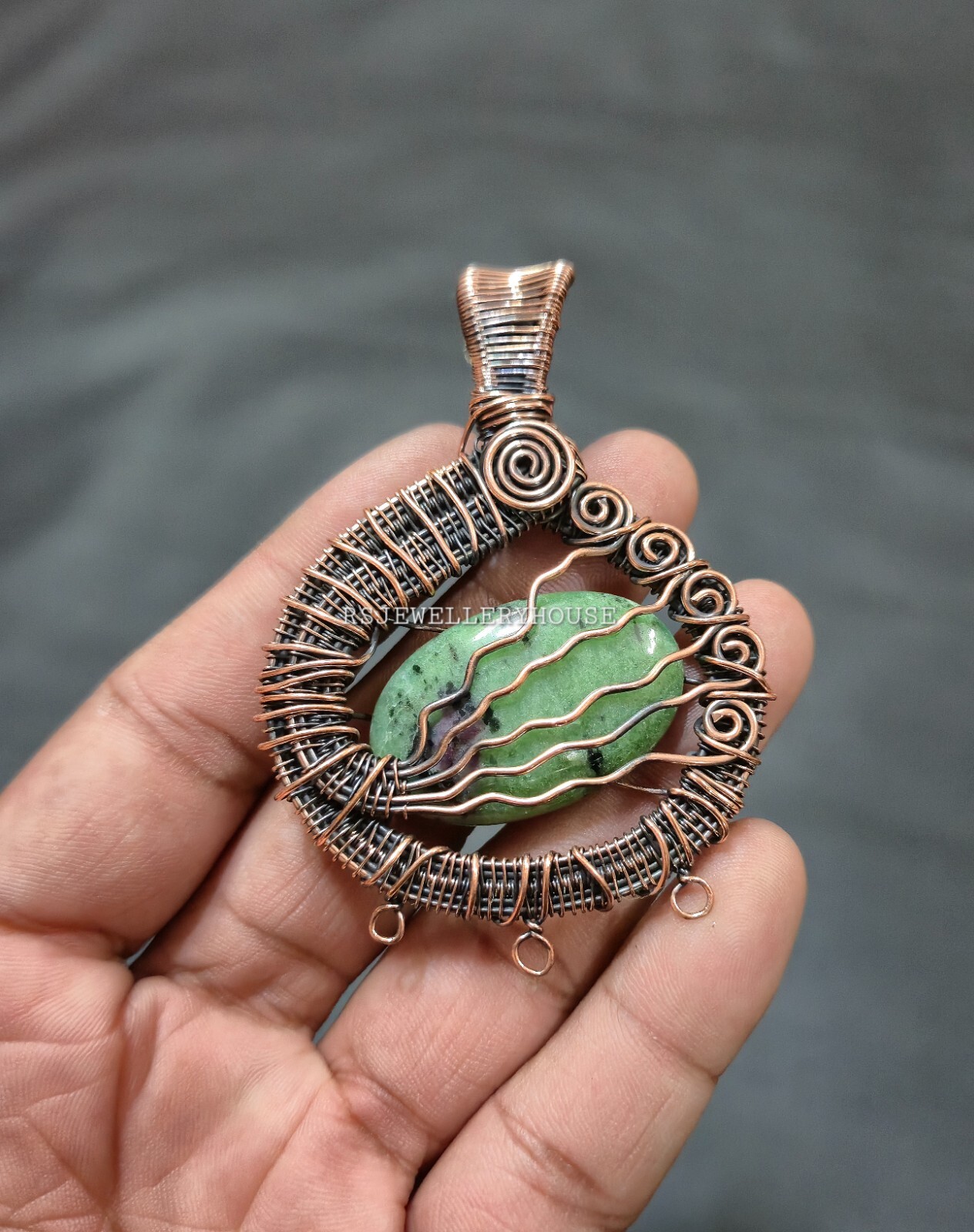 Ruby Zoisite Pendant Copper Wire Wrapped Pendant Handmade Jewelry Pendant Gift