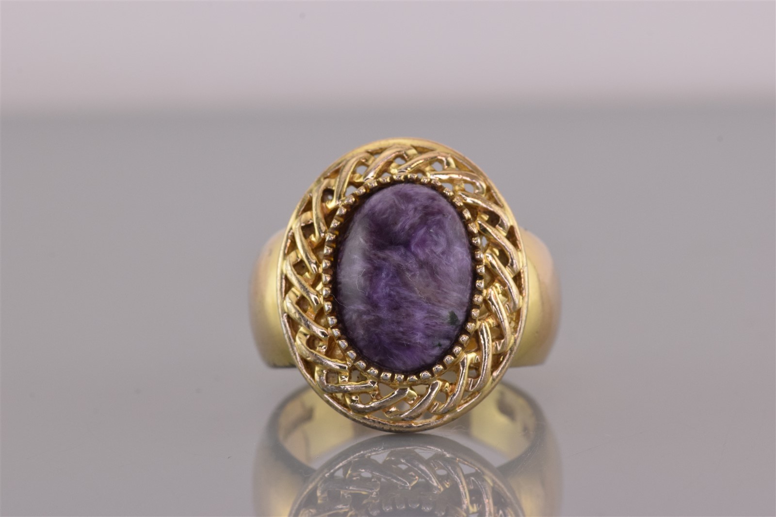 Badavic HK Gold Sterling Silver Woven Bezel Purple Charoite Band Ring 925 Sz: 9