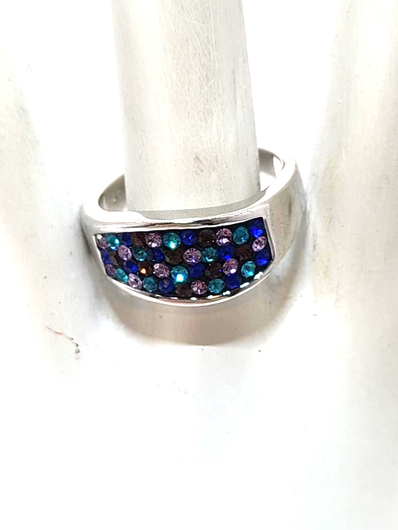 ATI BR Sparkling Allure Multicolor Crystal Mosaic Silver Ring