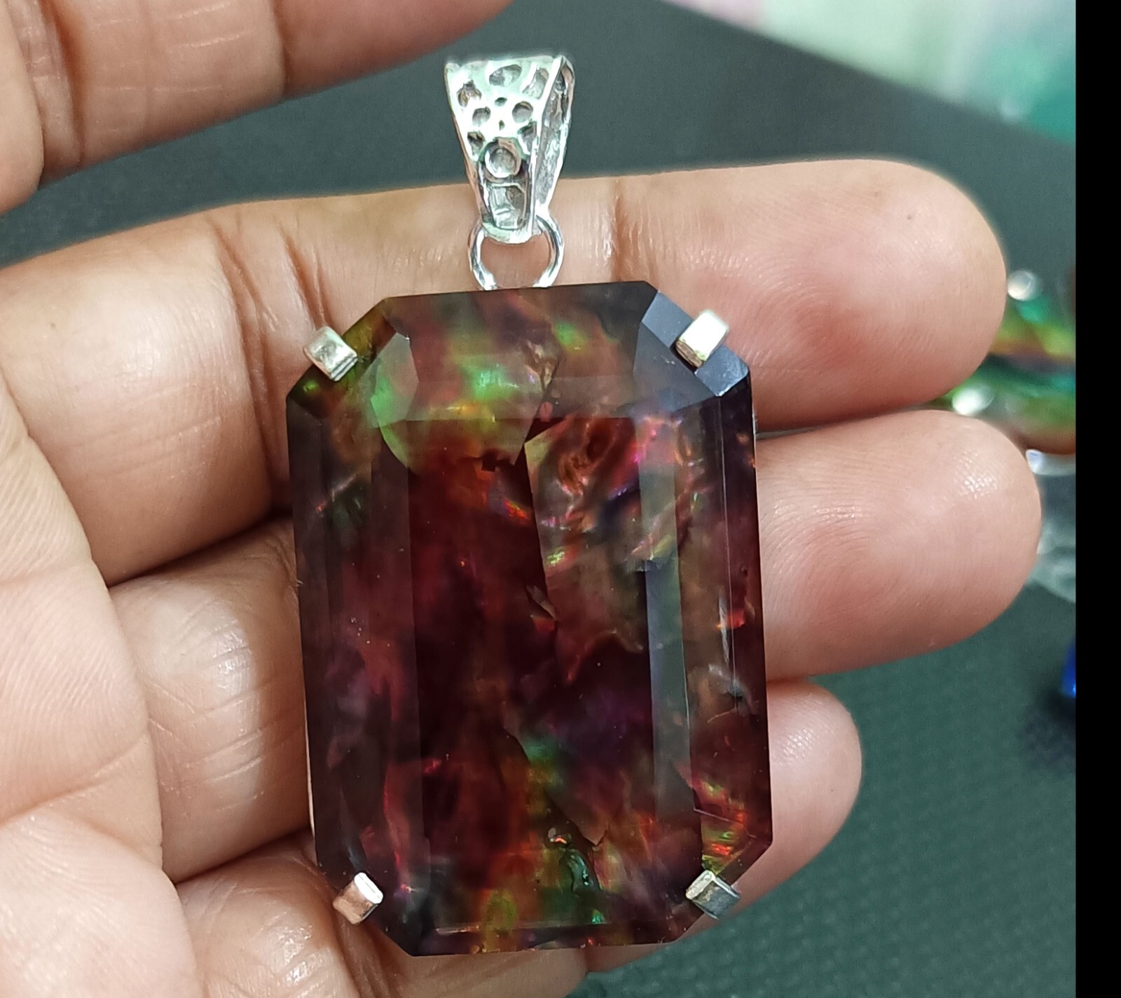 84.75 Ct Natural Ammolite 925 Solid Silver Rainbow PENDANT Certified Gemstone