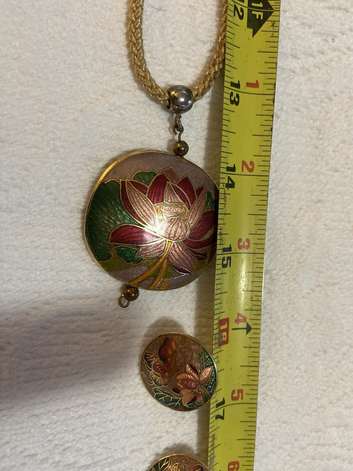 Vintage Sea Gems Cloisonné Necklace Pendant & Earrings 23”