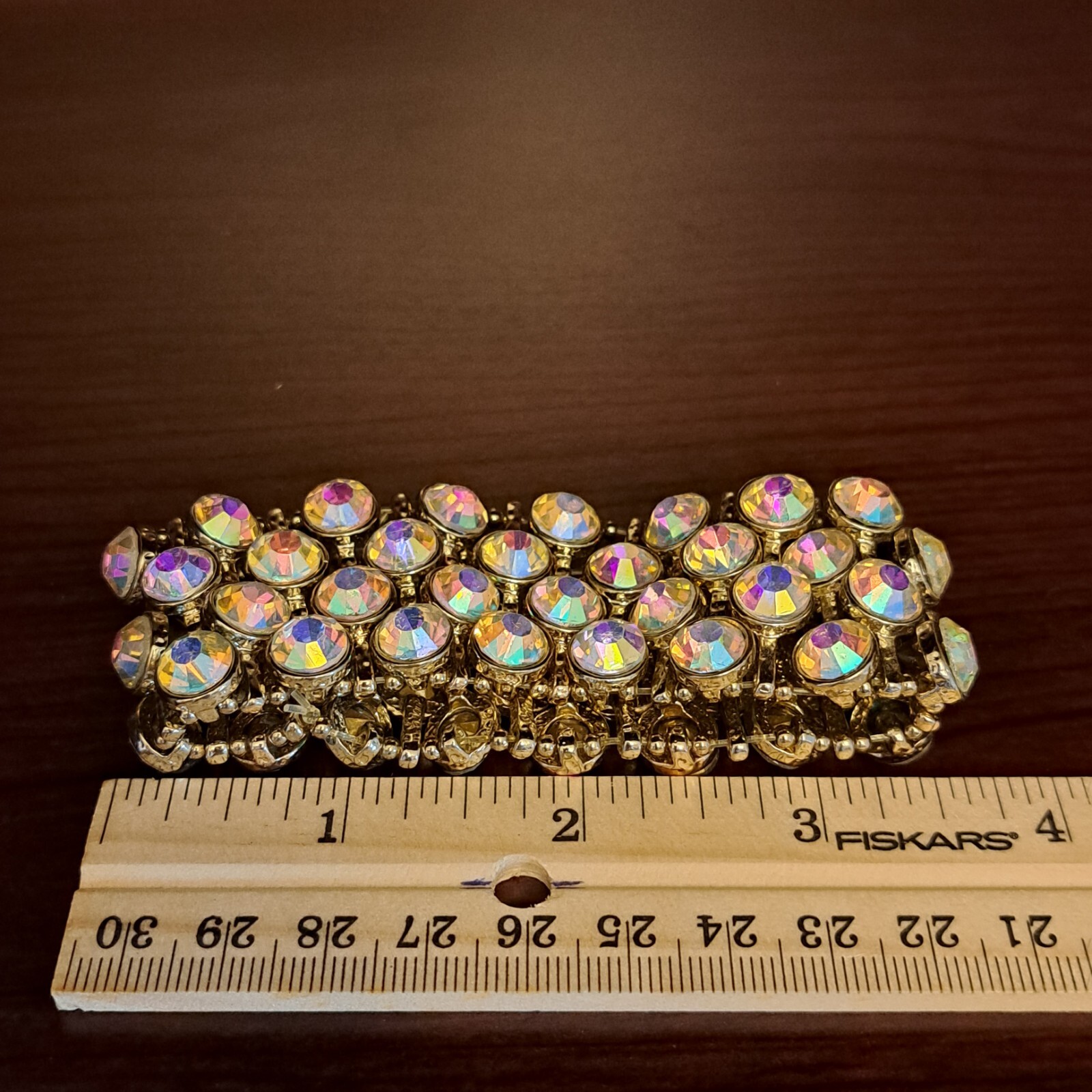 Fashion Heavy Multicolored Rhinestones Bracelet Wide on Elastic Pull On