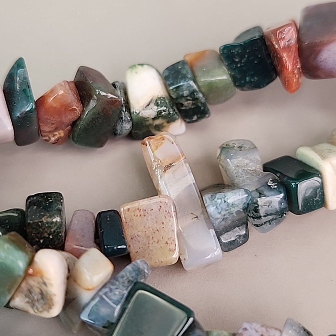 Stone Beaded Necklace Polished Chip Two Layered Jasper Variety 18.5″