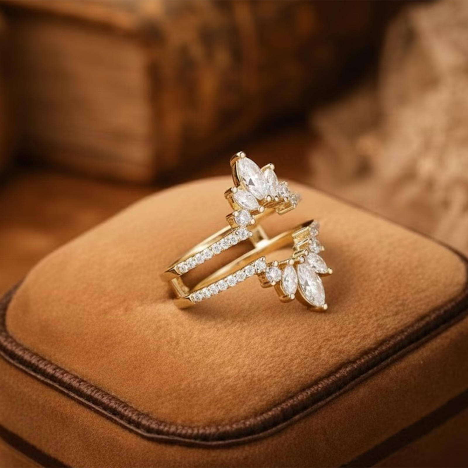 Moissanite Wedding Ring Enhancer, Sunburst Ring Jacket for Engagement Ring