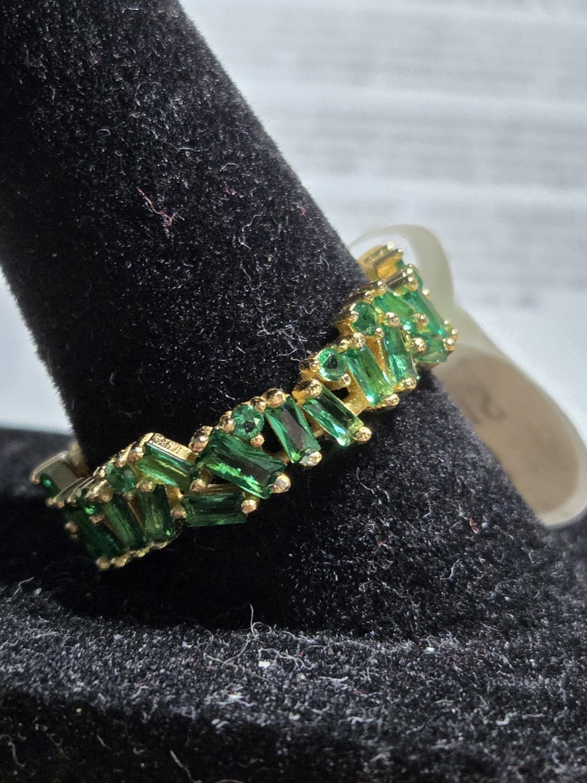 NWT Freida Rothman 925 Sterling Silver 14k Gold Plated Green Crystal Ring Size 9
