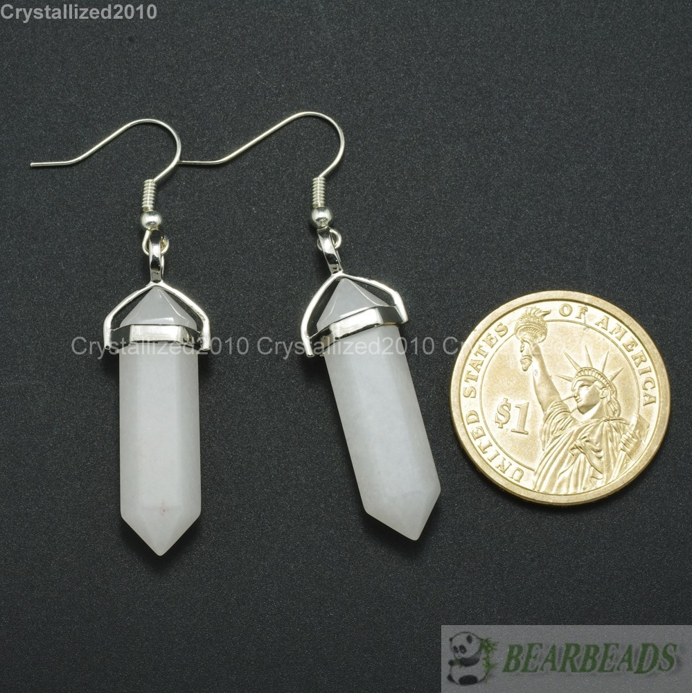 Natural Mixed Gemstone Hexagonal Pointed Reiki Chakra Healing Beads Earrings