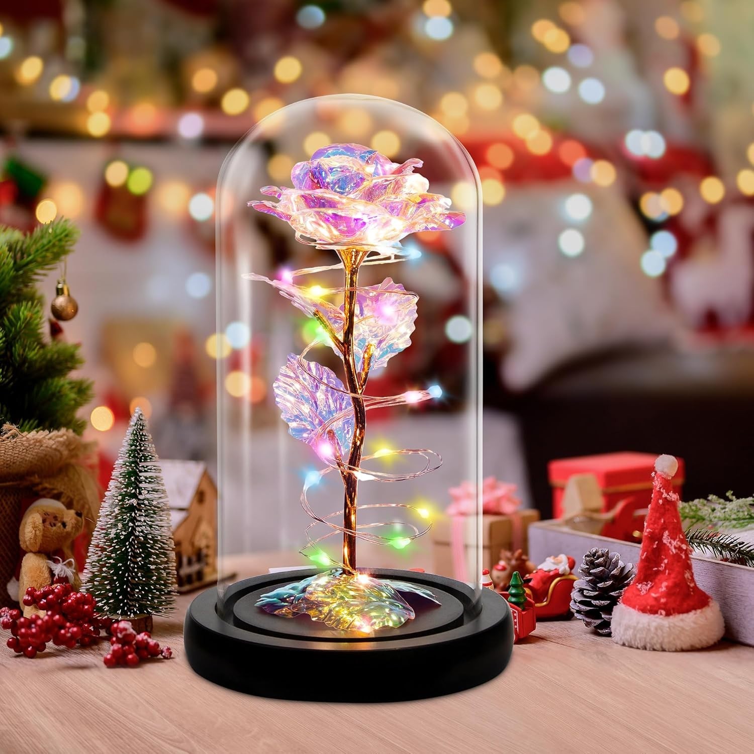 Regalos cumple mujer rosa eterna con luz led decoracion romantica aniversario