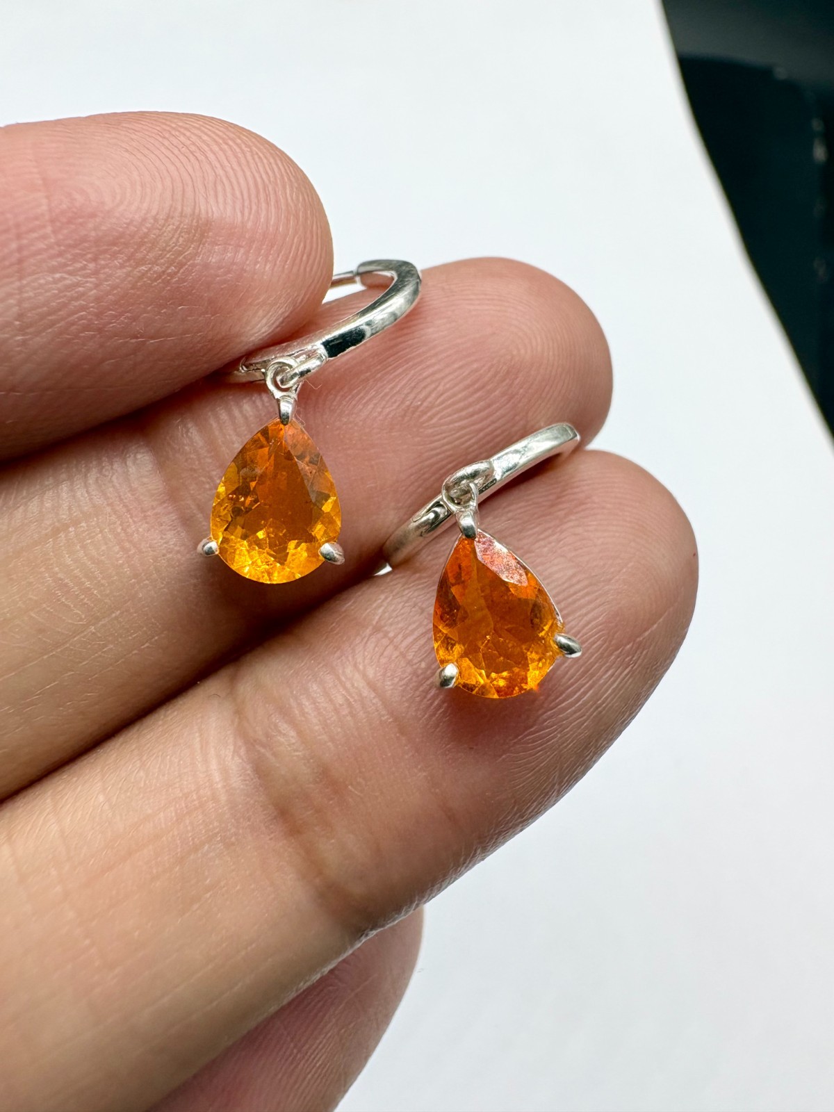 Mexican Fire Opal Dangle Drop Earrings in 925 Silver