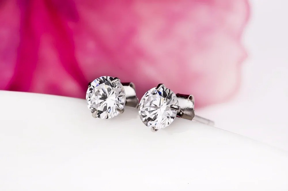 925 Sterling Silver Zircon Stud Earrings Women Cubic Zirconia Classic Jewelry US