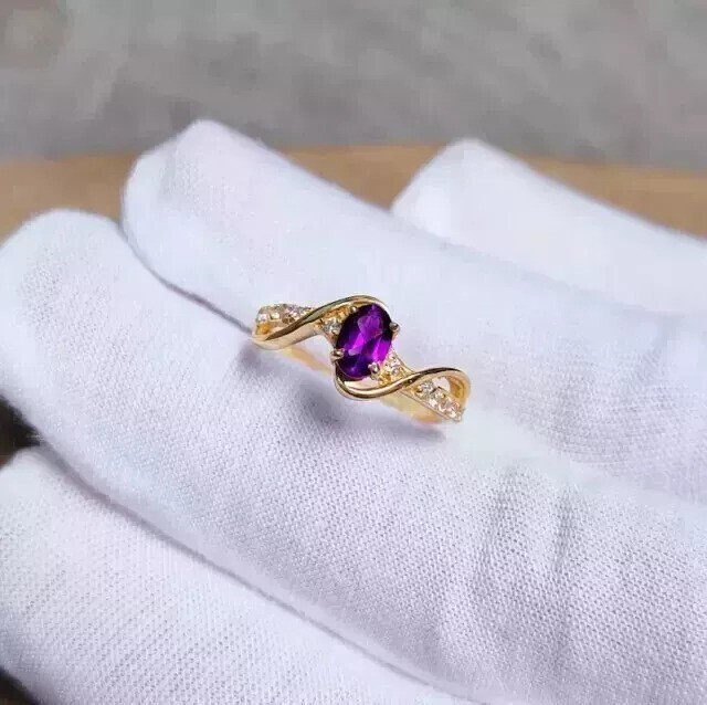 14K Yellow Gold Plated 2Ct Oval Cut Simulated Amethyst Women’s Engagement Ring