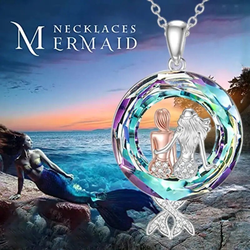 Rainbow Mystical Fire Topaz 925 Sterling Silver Little Mermaid Pendant Necklace