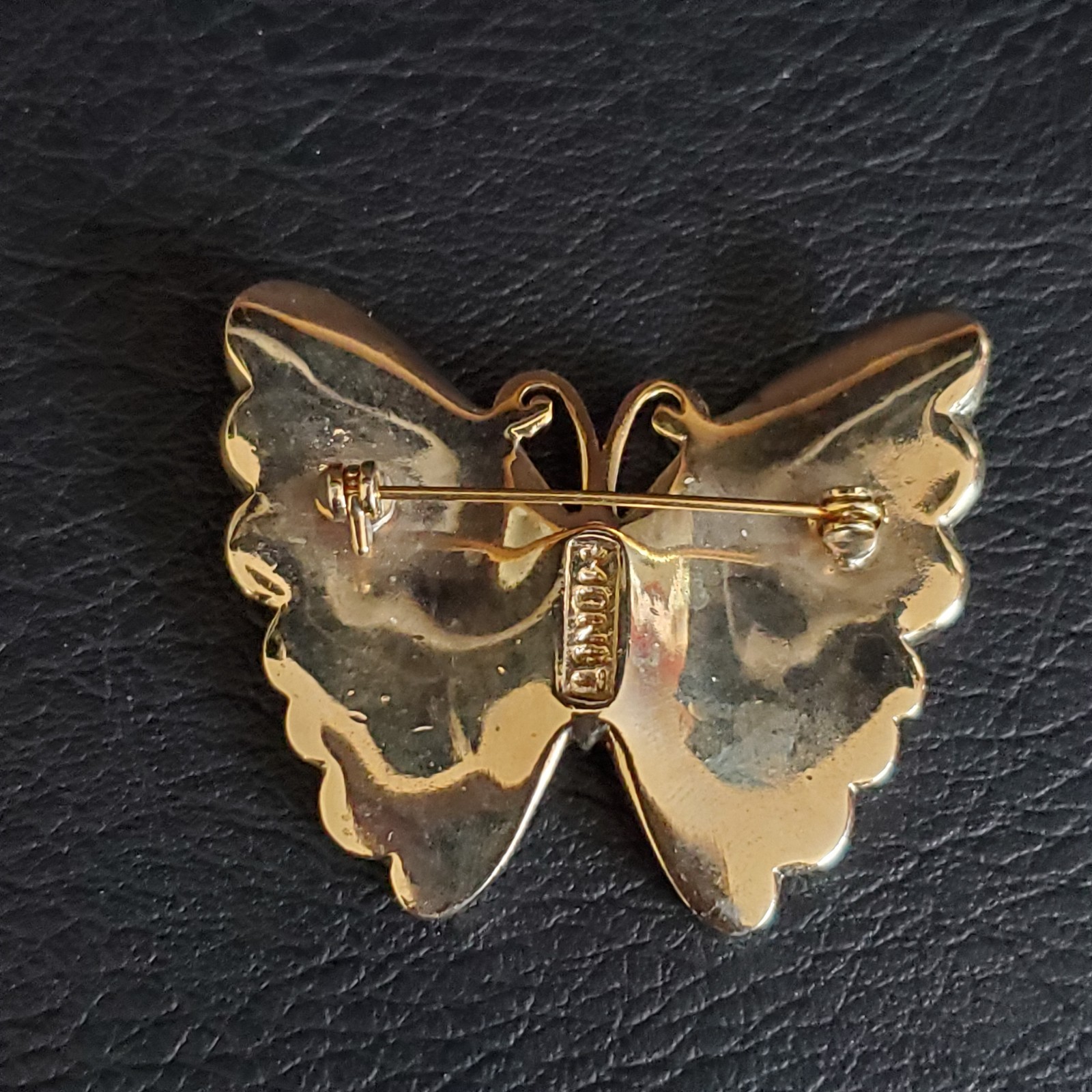 Monet Butterfly Pin Brooch Gold tone with Green & Yellow Enamel with Blue Stones