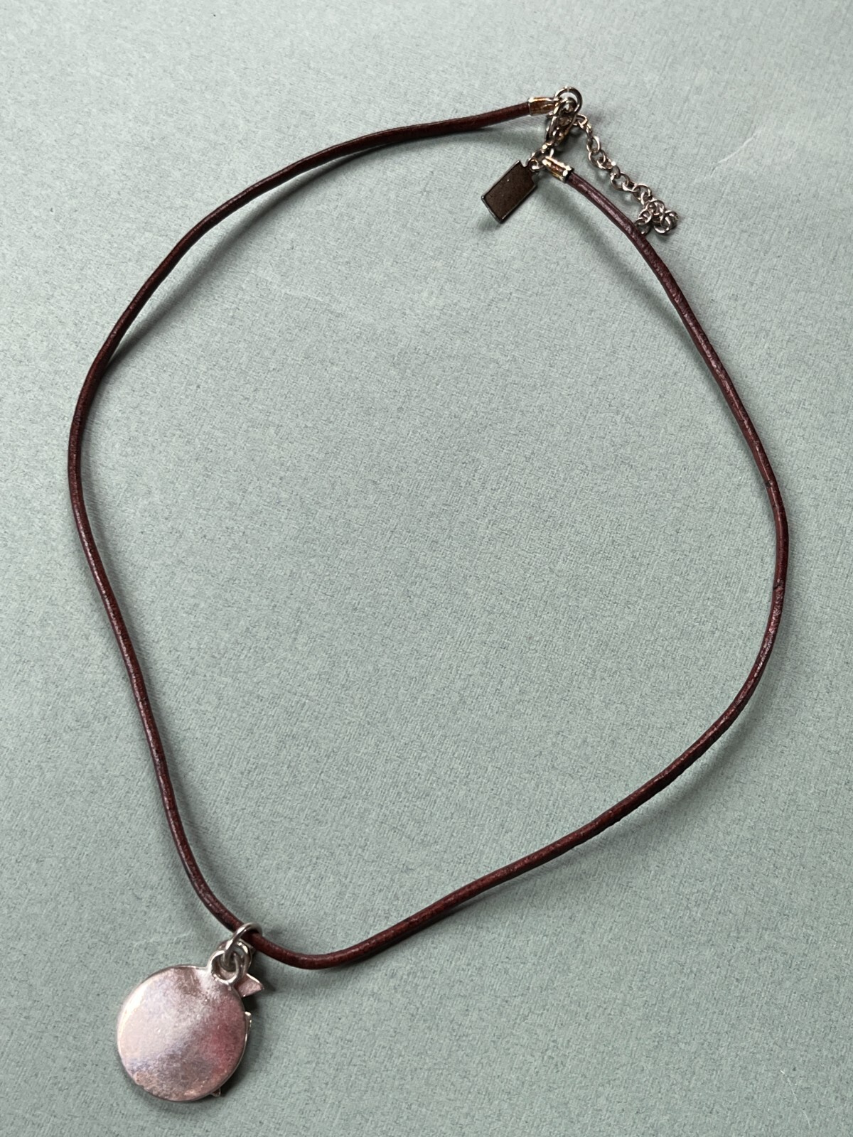 Baroni Designs Signed Brown Leather Cord w Silvertone Peace Disk & Dove Pendant