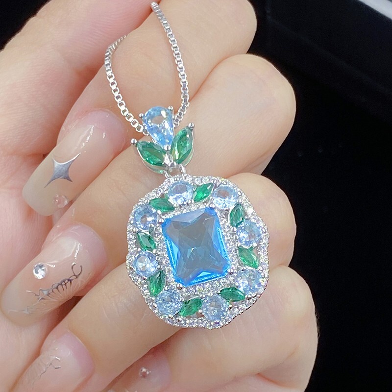 New Light Blue Topaz Gemstone Mix Color Silver Women Girl Necklace Pendants