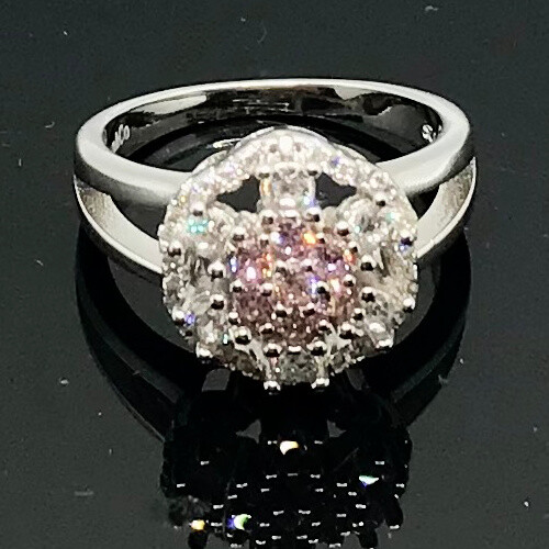 925 Sterling Silver Pink & White Cubic Zirconia Ring Size 7
