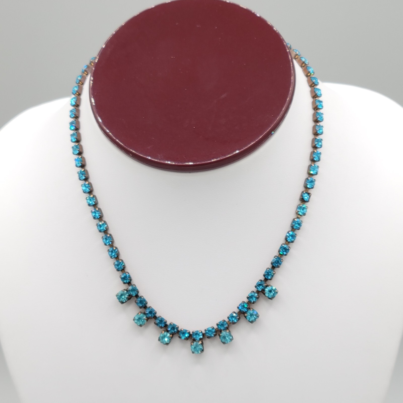 Womens Aquamarine Colored Rhinestone Choker Fashion Necklace Foldover 15 in