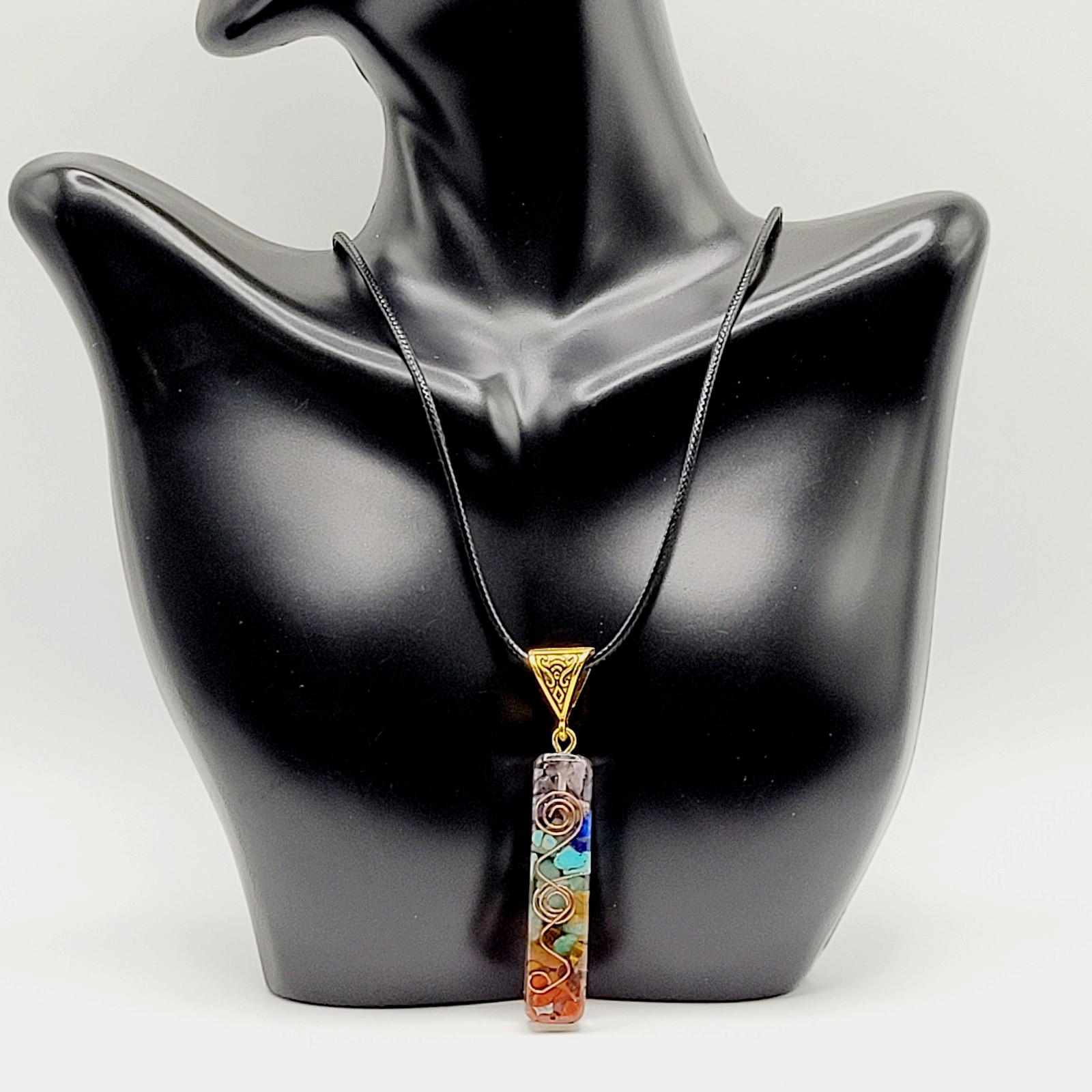 Modern Stone Chip Chakra Healing Meditation Pendant Faux Leather Cord Necklace