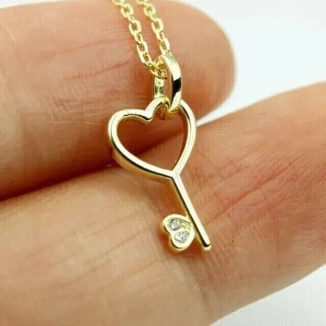 Stunning Love Key Pendant Round Cut Simulated Diamond In 14k Yellow Gold Plated