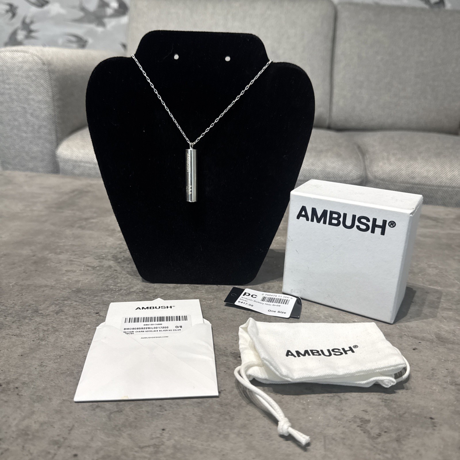AMBUSH Battery Charm Necklace Sterling Silver 925 Unisex-Adult NEW £417