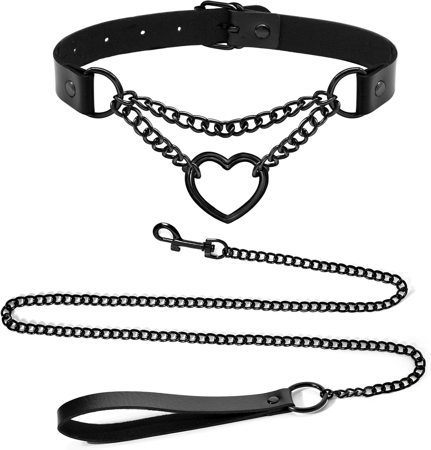 2PCS Black Choker Necklace for Women Leather Chokers Collar and Leash Set Got…