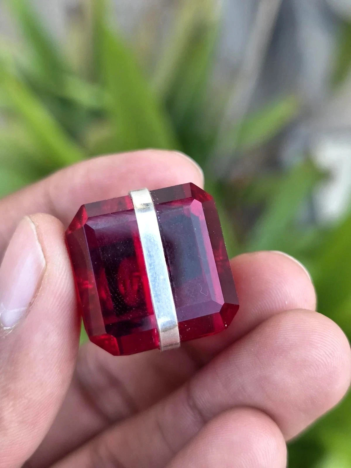 98 Ct Natural Red Cube Cut Topaz 925 Solid Sterling Silver Pendant Gemstone