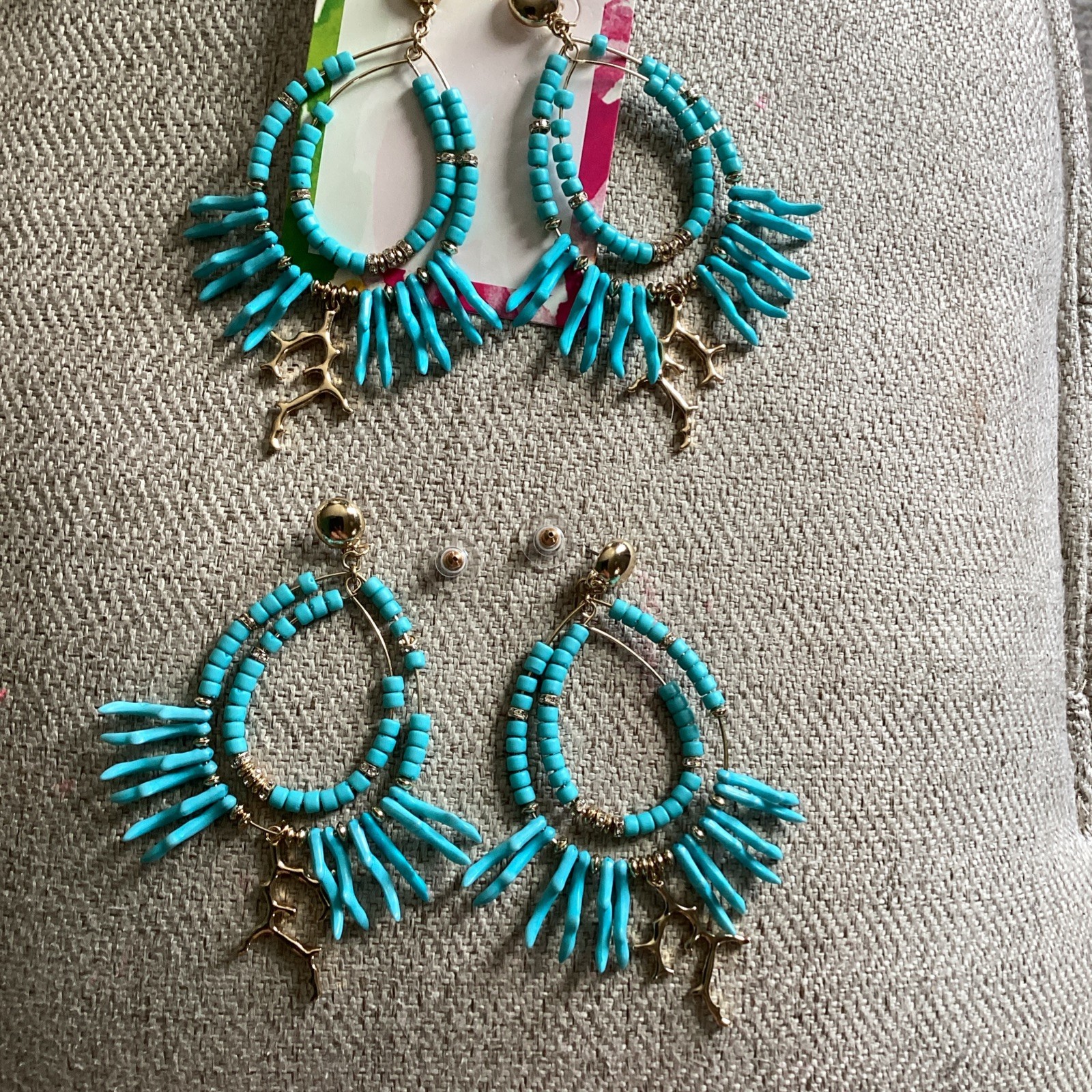 Lilly Pulitzer Light Aqua Island Calypso Beaded Earrings New