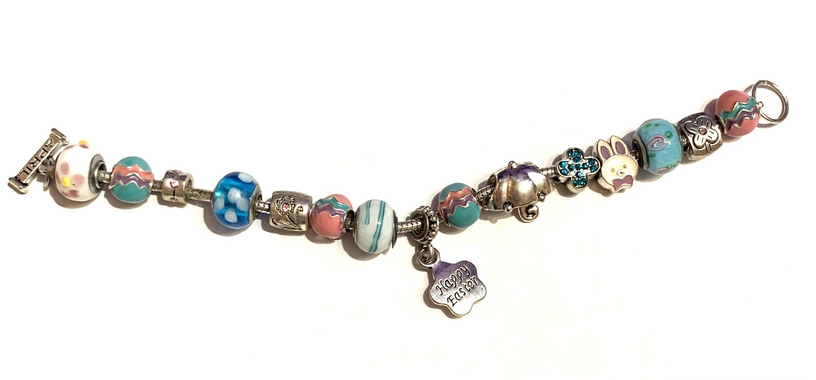 WILLABEE and WARD Charm Bracelet April Easter Danbury Silver 8″