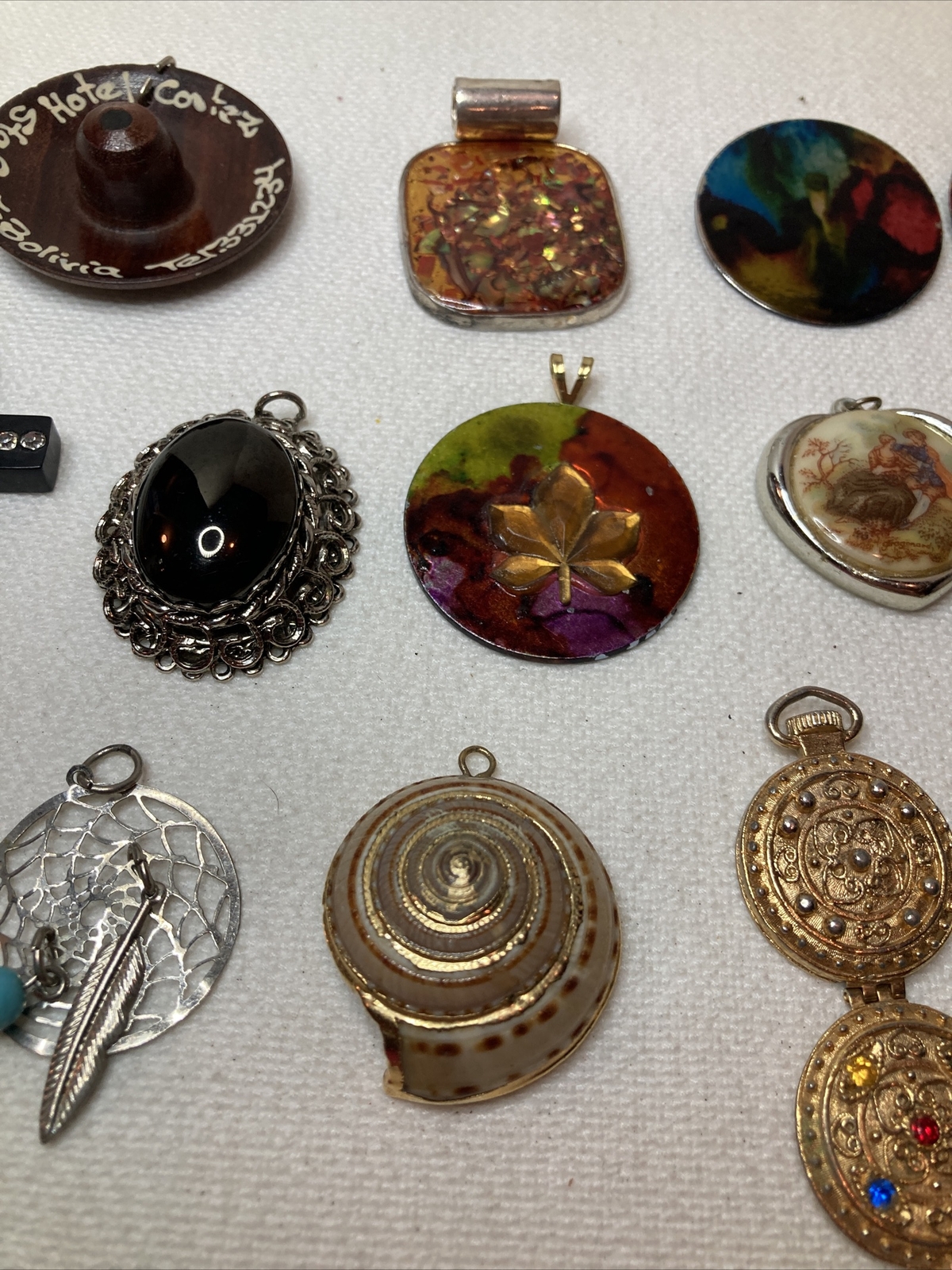Lot of 14 Mixed Colorful Metal Plastic Costume Pendants