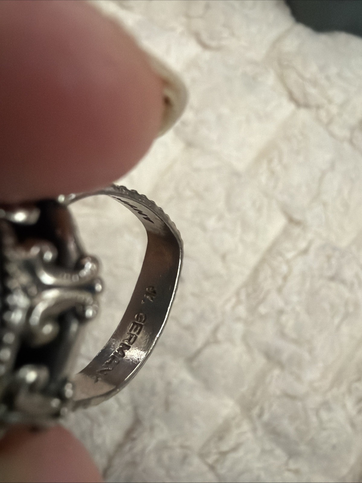 LARGE Stamped W GERMANY SILVER RING Gemstone SIZE 6 Amethyst Adjustable Sz 6-8