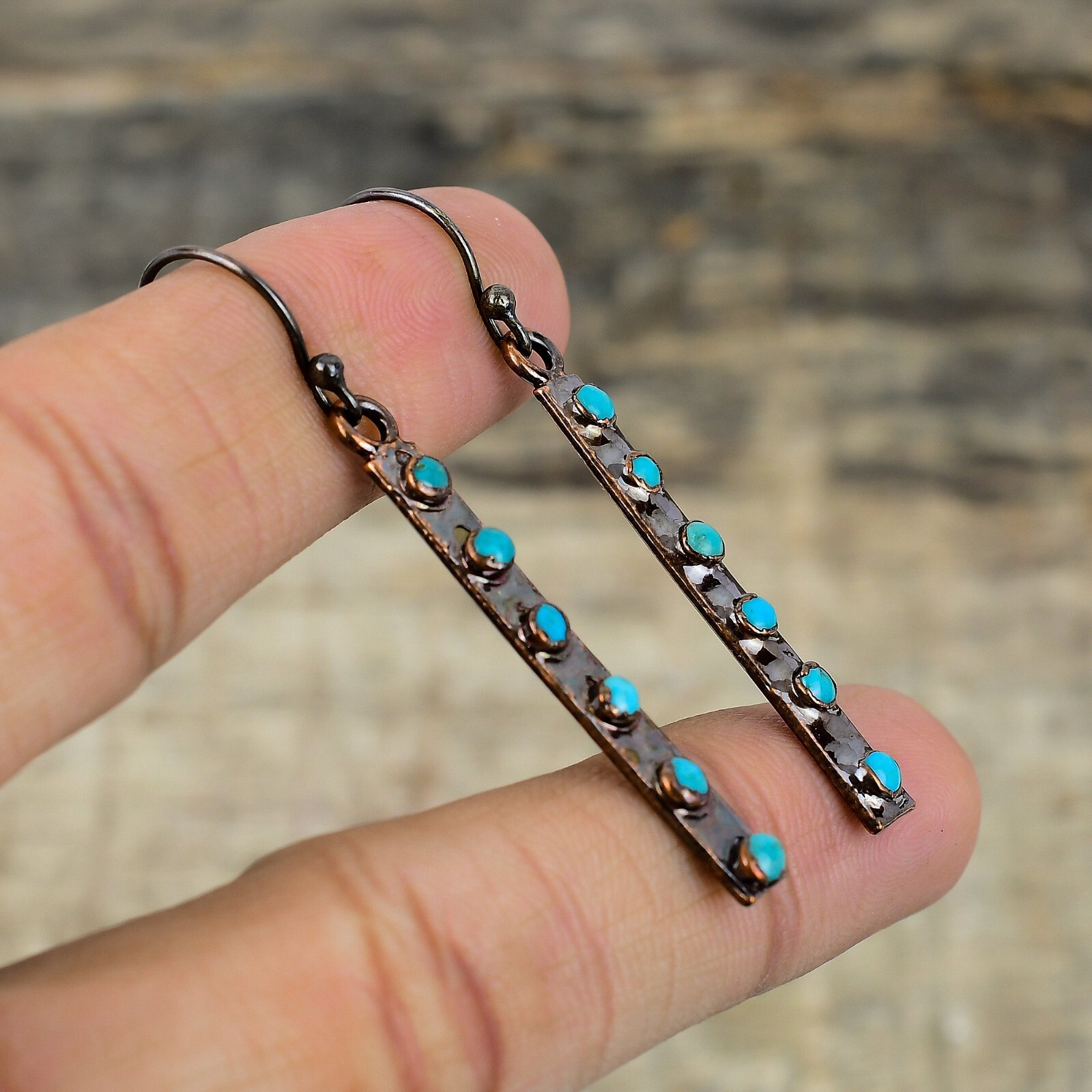Arizona Turquoise Copper Electroformed Drop/Dangle Earrings For Girls 2.28″