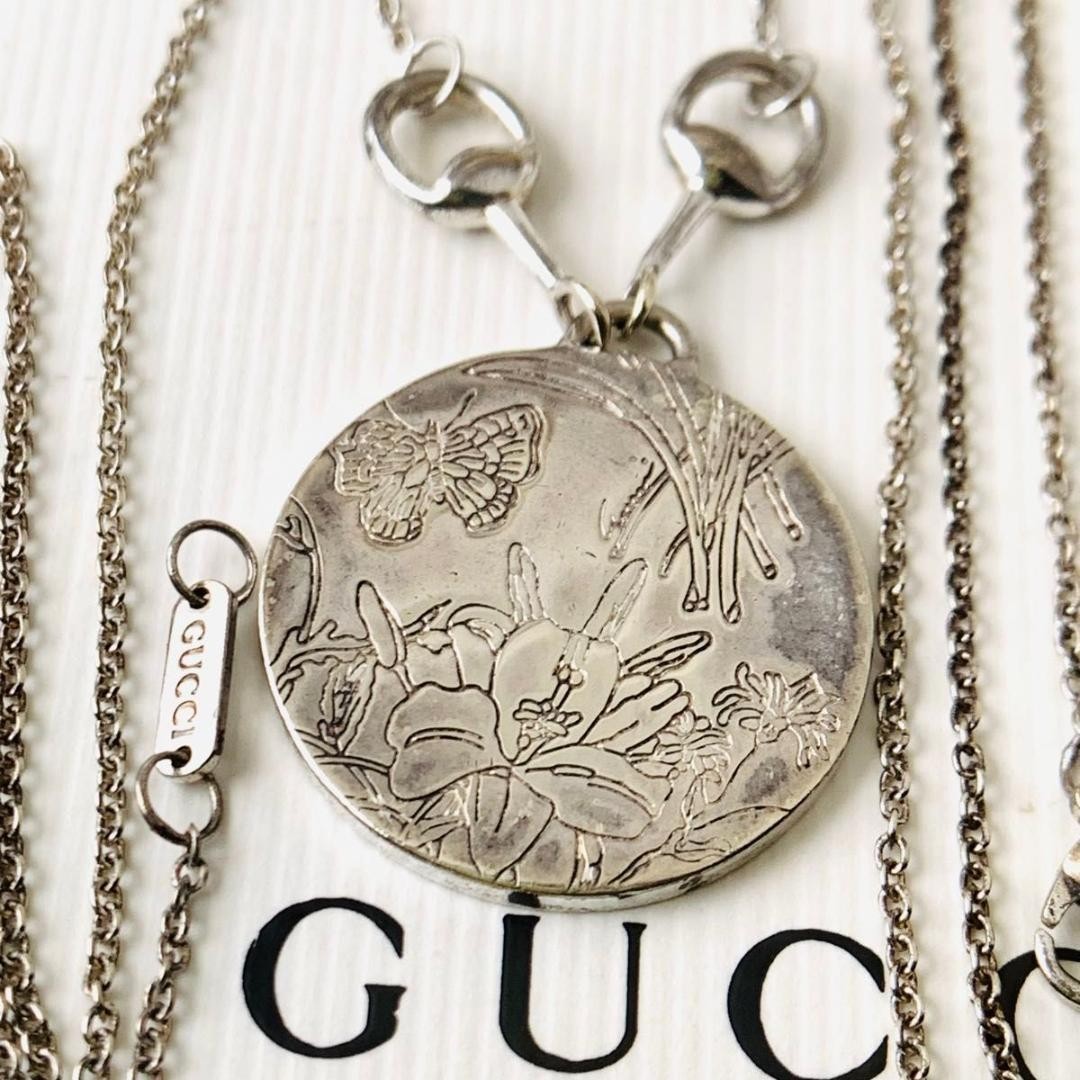 GUCCI Flora Coin Necklace Silver925 Horsebit 45.0 cm / 17.7 in w/Box From Japan