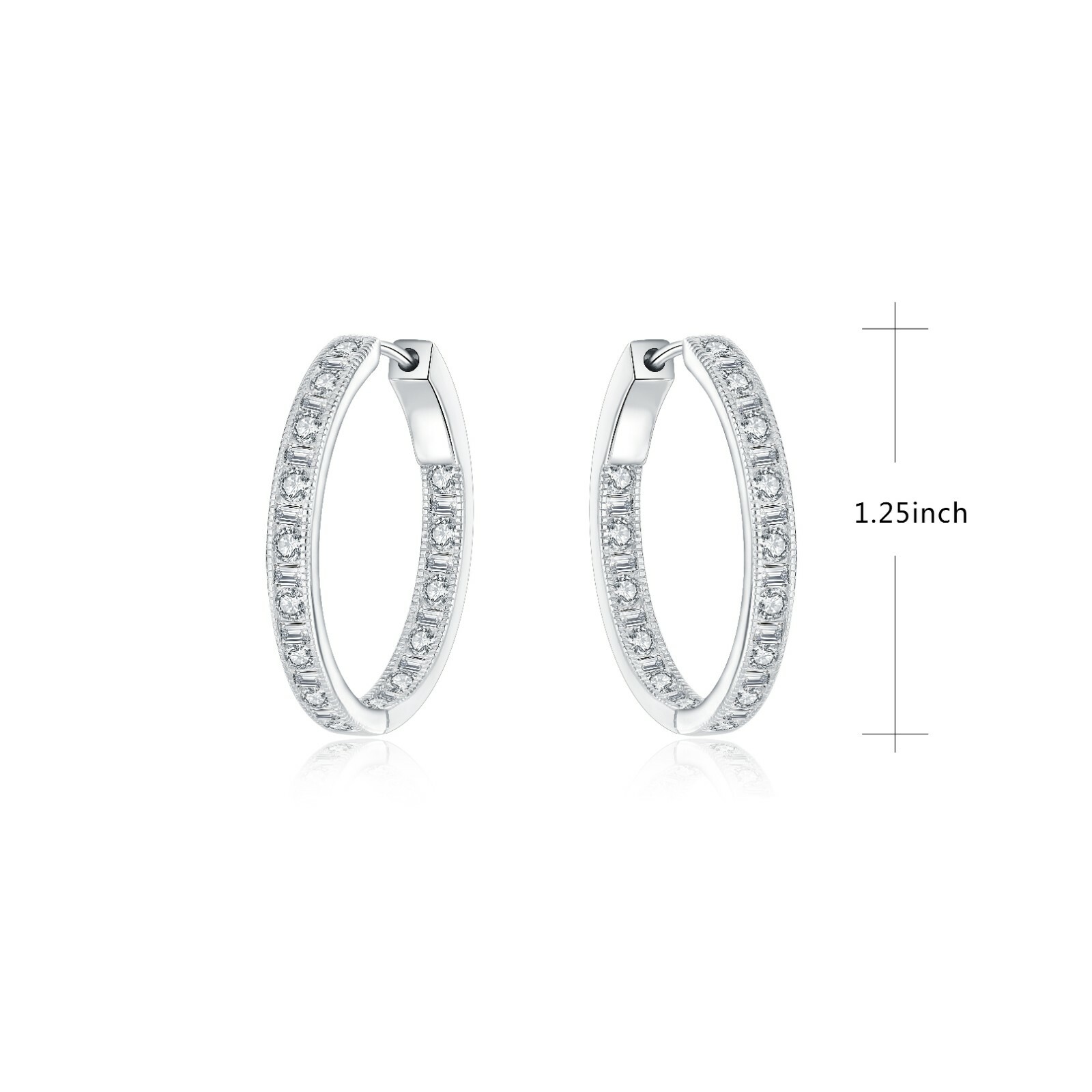 3 Ct Hoop Earrings Simulated Diamond 14K White Gold plated Silver Secure Lock