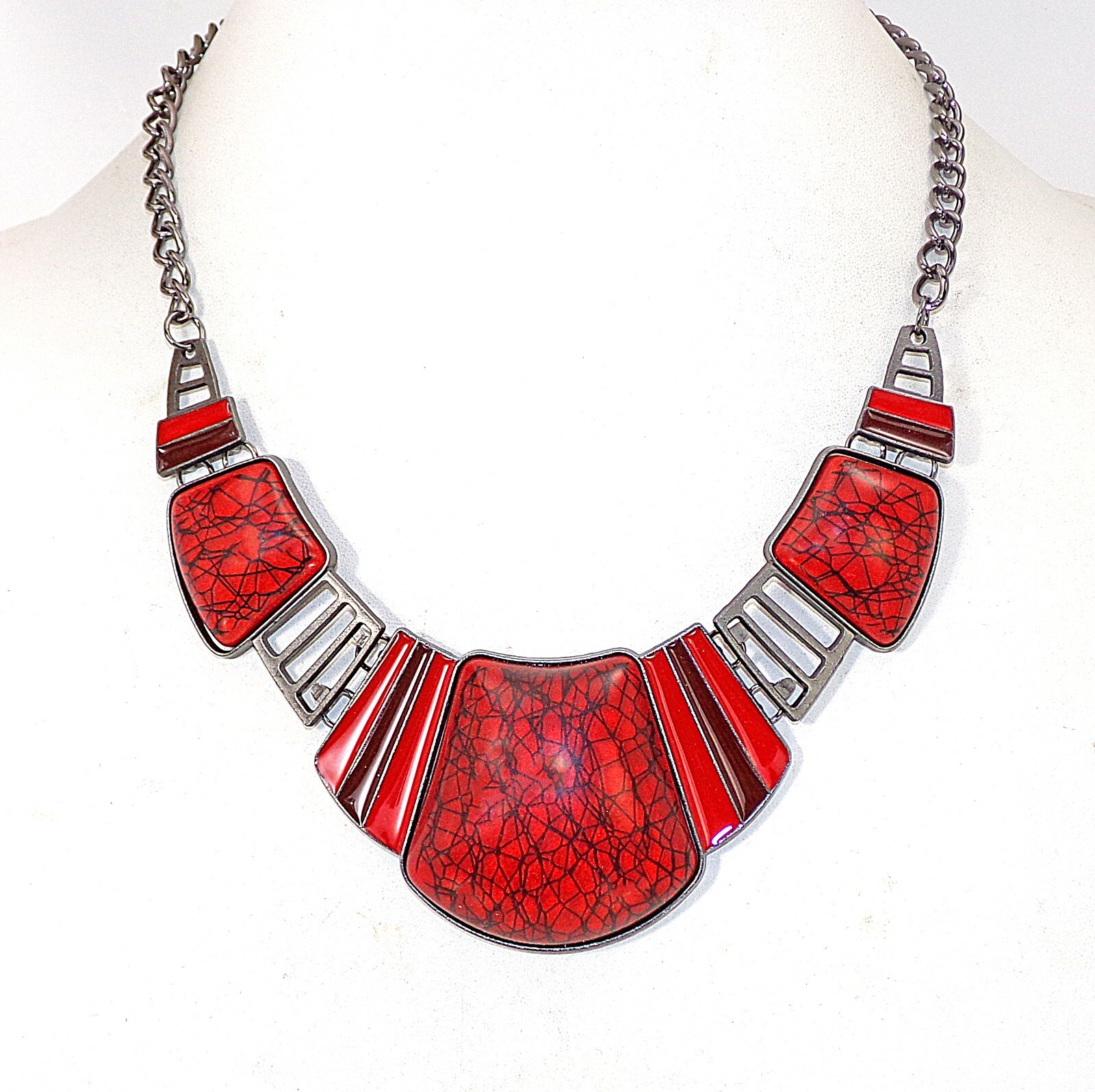 Red and black necklace and earring set, women’s large statement neck set New