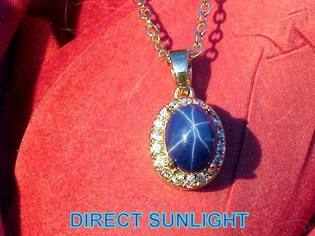 Blue Star Sapphire Pendant 8x6mm & White Topaz 925/Yellow Gold Plate w/ Chain