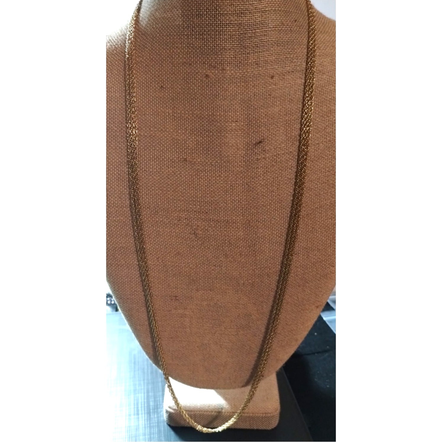 Three Strand Gold Tone Chain Necklace Fold Over Clasp 36″