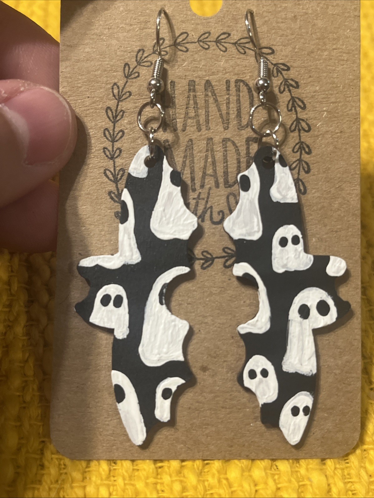 Ghost Bat Earrings NEW Hand Painted