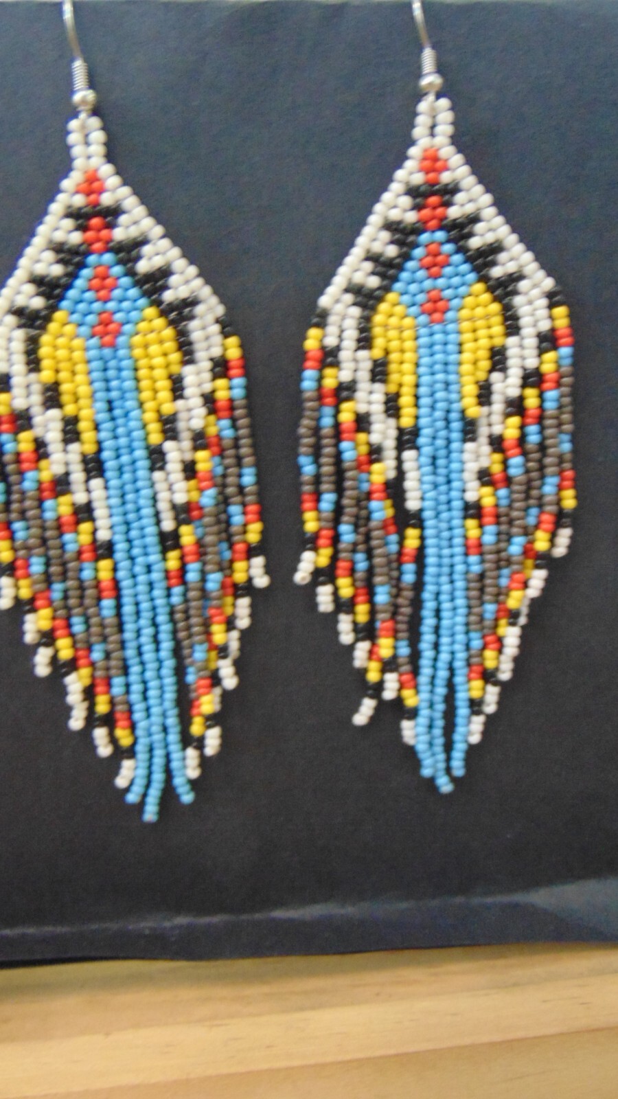 Seed Beaded Native Style Light blue /Orange/ Black/ Yellow Red 4 1/2x 1 1/2″
