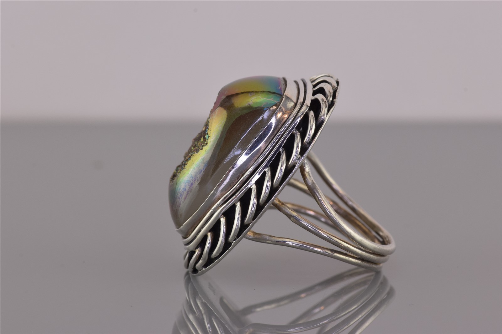 PJC Sterling Silver Purple Drusy Quartz Statement Band Ring 17g India 925 Sz: 9