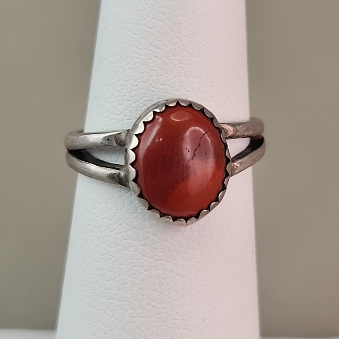 Stone Ring Sterling Silver Handmade Signed Crescent Moon Small 5