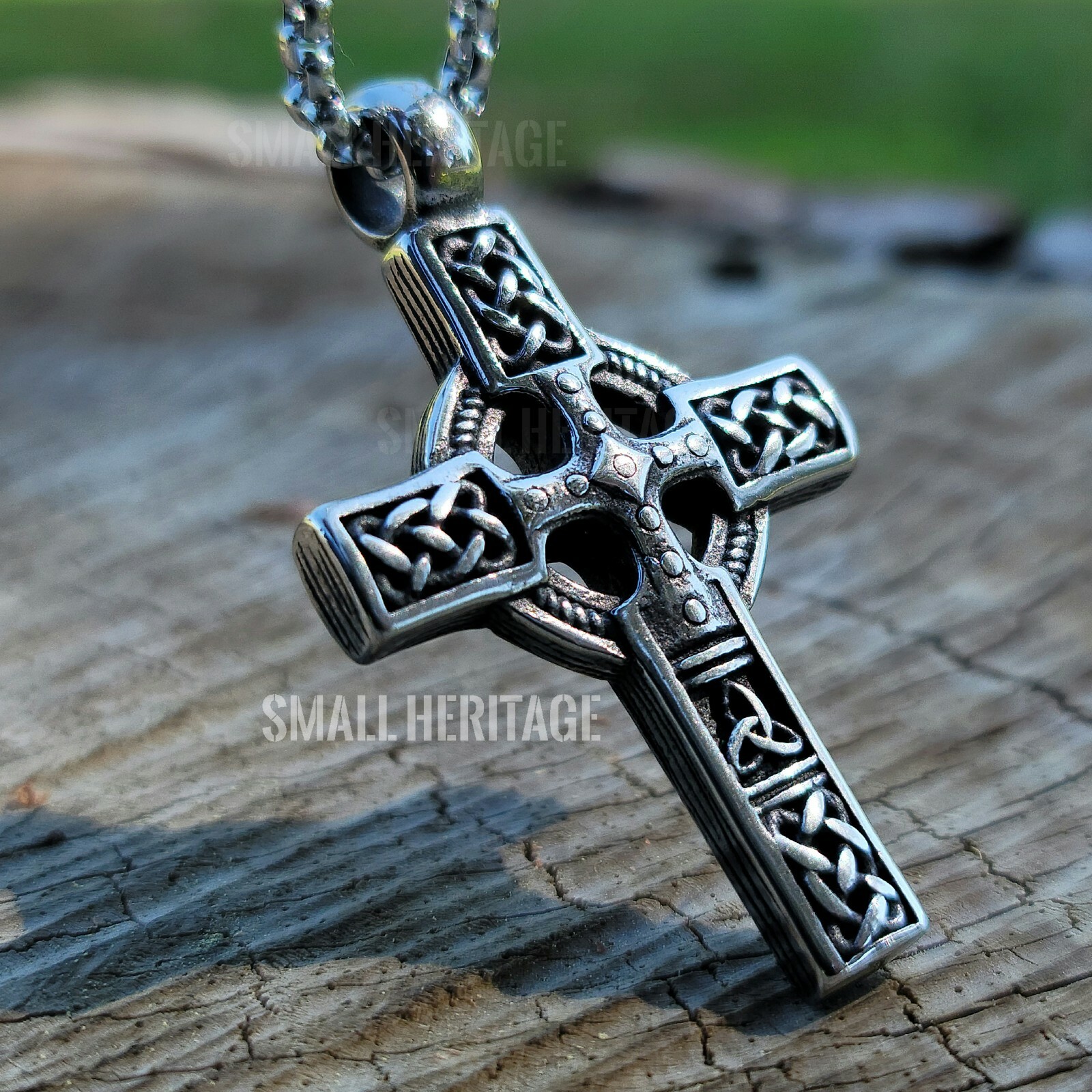 Small Heritage Celtic Irish Cross Necklace Stainless Steel Norse Viking Knot Men