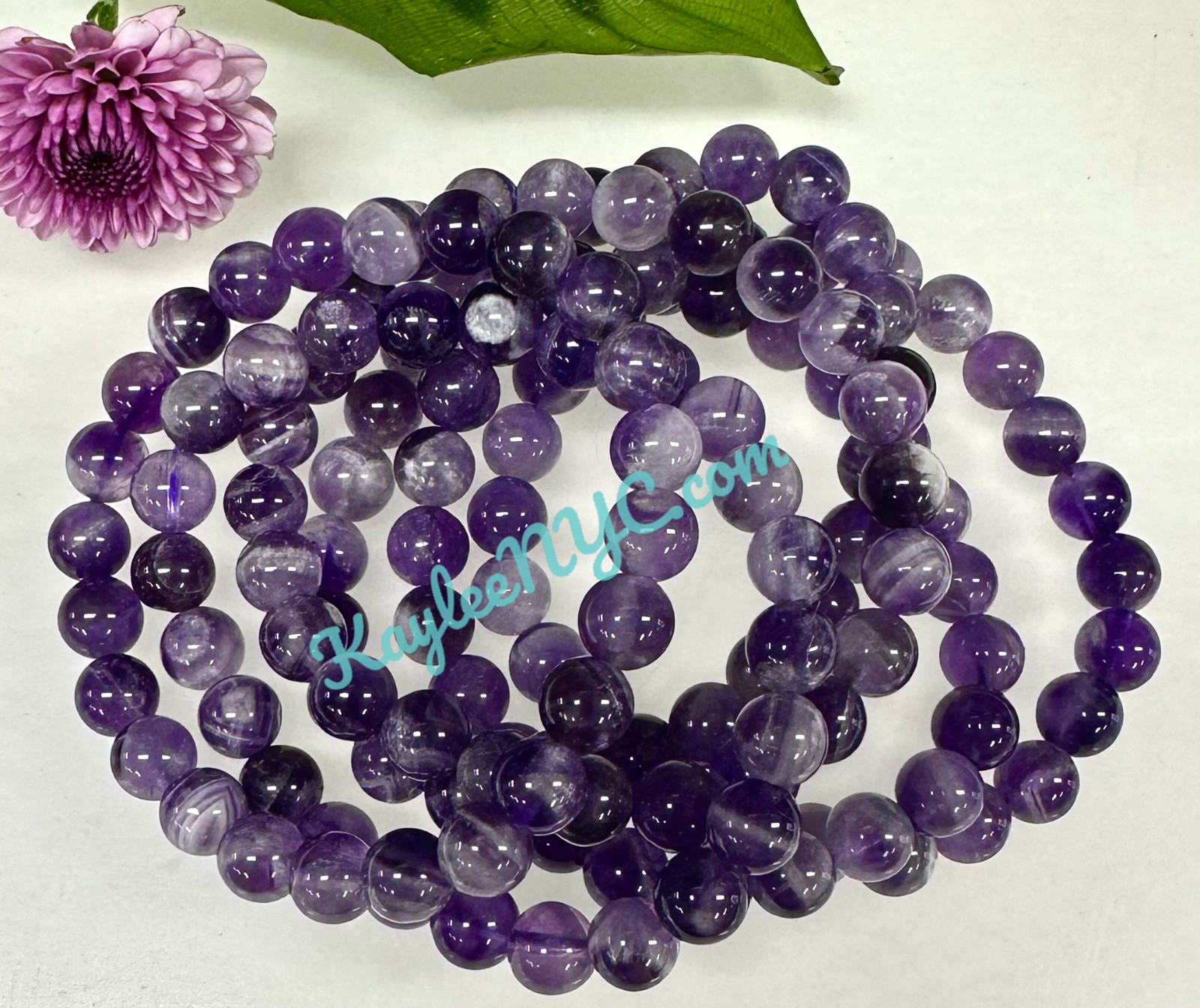 Wholesale Lot 6 Pcs Natural Chevron Amethyst 8mm 7.5” Crystal Stretch Bracelet