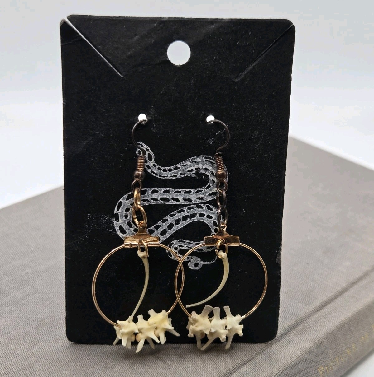 Snake Vertebrae Bone Fang Hoops Earrings Goth Whimsigoth Spooky Reptile