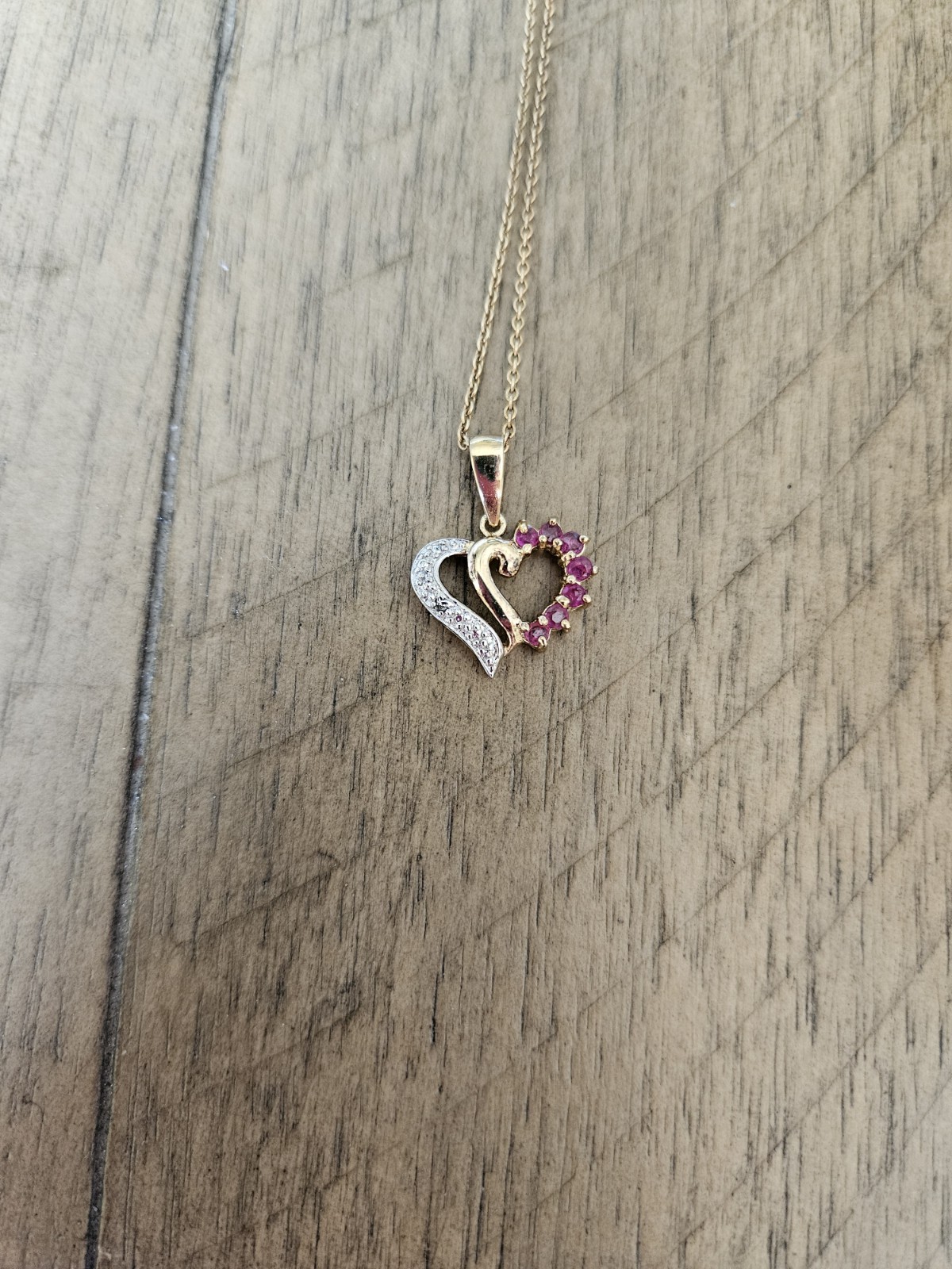 10K Yellow Gold Heart Pendant Necklace 0.23 CTW Diamond Accents Signed