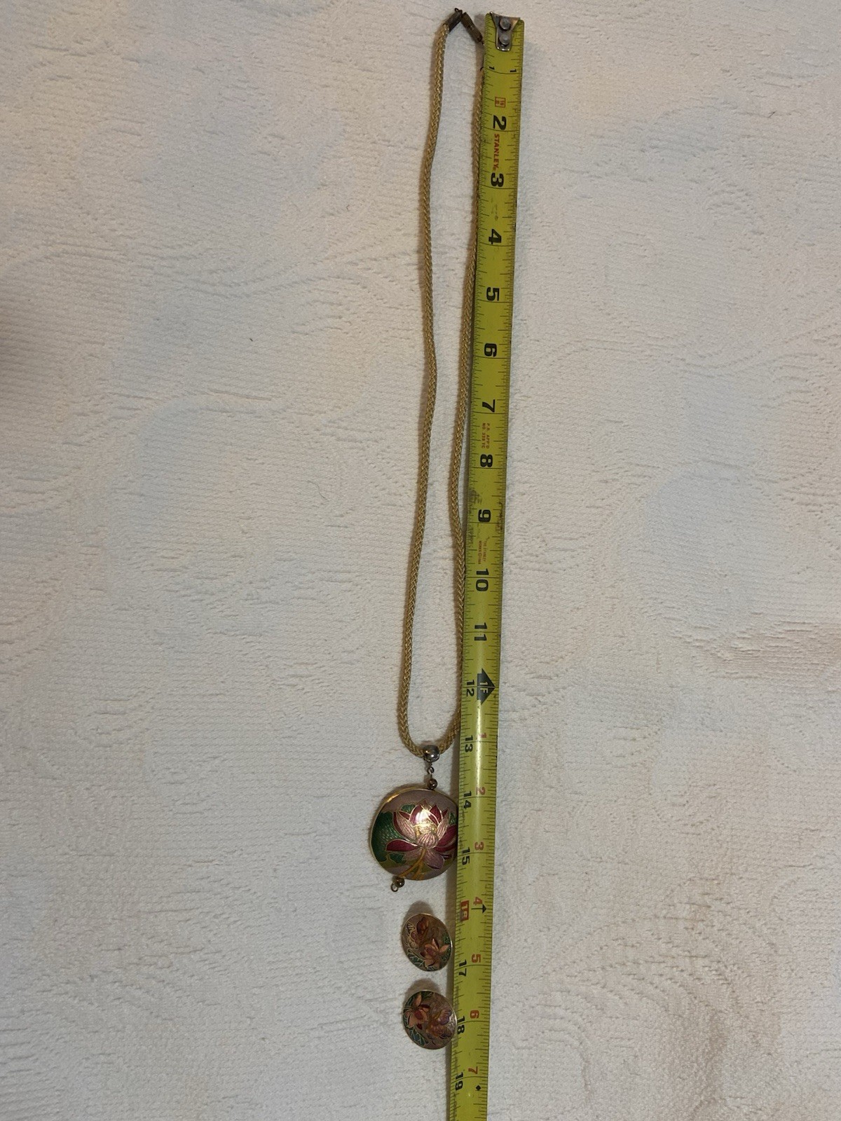 Vintage Sea Gems Cloisonné Necklace Pendant & Earrings 23”