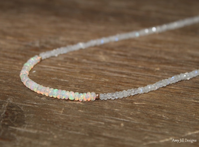 Ethiopian Opal & Moonstone Faceted Rondelle Beads Handmade Women Necklaces 18”